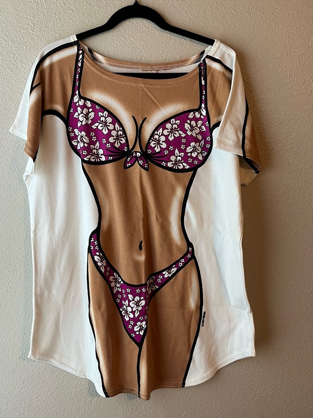 Vintage Y2K Graphic Bikini Body oversized T-Shirt swimsuit coverup purple floral